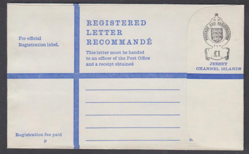 Jersey, £1 Size P Registered Envelope, unused & VF