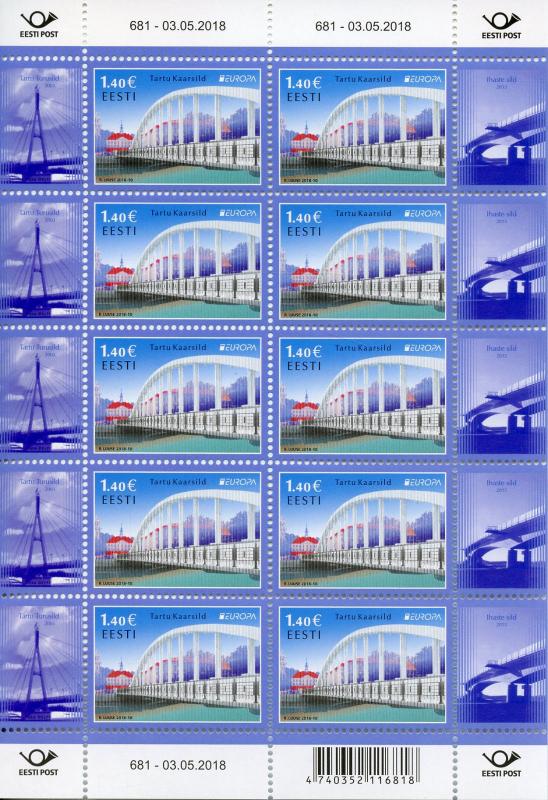 Estonia 2018 MNH Bridges Europa Tartu Bridge 2x 10v M/S Architecture Stamps