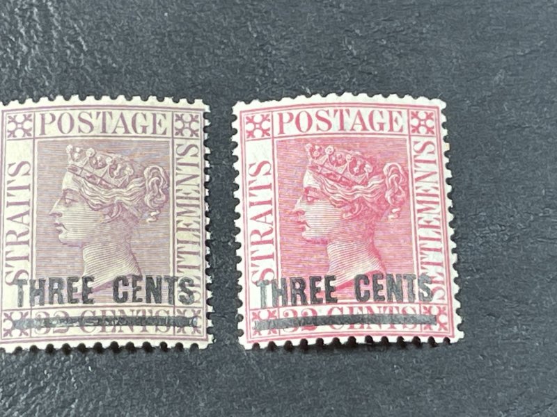 STRAITS SETTLEMENTS # 73 & 74--MINT/HINGED---RED/ORANGE--COMPLETE SET--1885-04