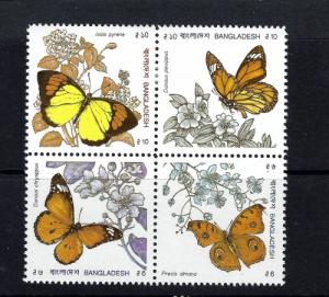 Bangladesh 383a Lightly Hinged 1990 Butterflies block of 4