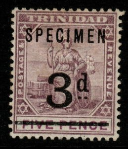 TRINIDAD SG126s 1899 3d on 5d DULL PURPLE & MAUVE SPECIMEN MTD MINT