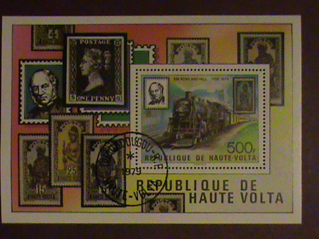 UPPER VOLTA -STAMP- 1979- TRAIN- STAMP ON STAMP- CTO NH S/S SHEET. LAST ONE