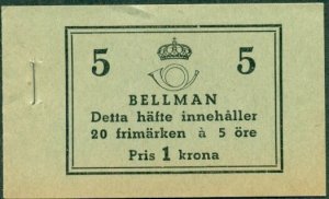 SWEDEN H43BCB (Scott 312a/b) 5ore Bellman, p. 4+3 sides, complete booklet, VF,