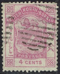 NORTH BORNEO 1886 ARMS INSCRIBED POSTAGE 4C USED