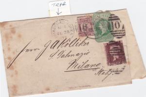 bradford to italy 1878 1 and  ½ penny stamps on cover ref r15254