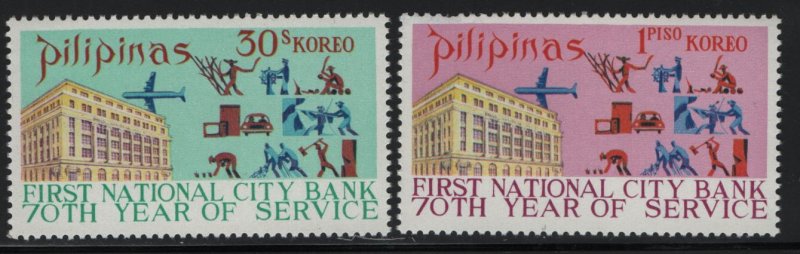 PHILIPPINES, 1108-1109, MNH, 1971, 1st natl. city bank in the Philippines 70 ann