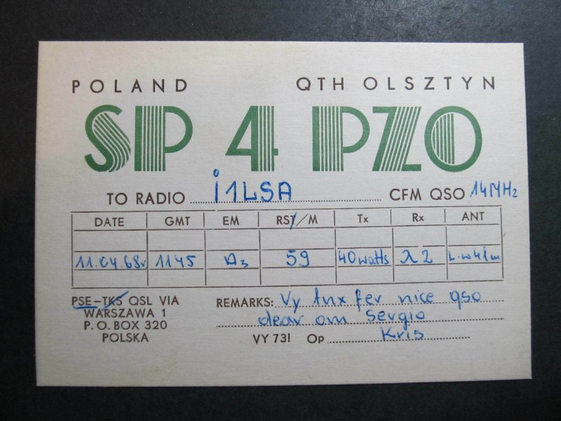 10273 Amateur Radio QSL Card OLSZTYN POLAND-
