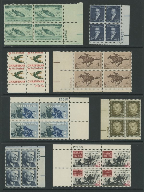 USA - Plate Block Assortment - 28 Different - Mostly never hinged
