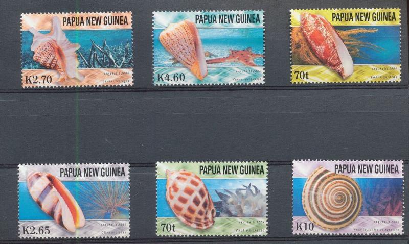 PAPUA NEW GUINEA 2004 SHELLS SET MNH (6 Stamps) PAP123