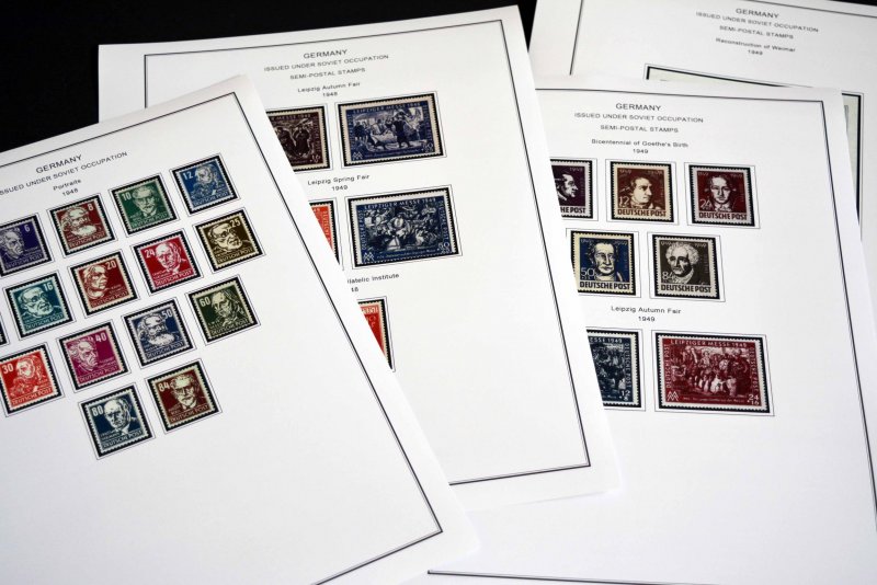 COLOR PRINTED OCCUPIED GERMANY 1945-1949 STAMP ALBUM PAGES (50 illustr. pages)