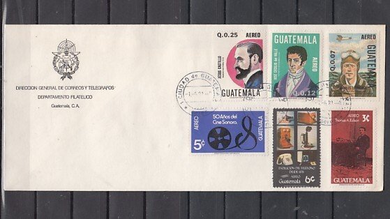 Guatemala, Scott cat. C739-C744. Lindbergh. Cinema, Edison. First day cover. ^