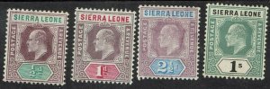 SIERRA LEONE 1904 KEVII RANGE TO 1/- WMK MULTIPLE CROWN CA