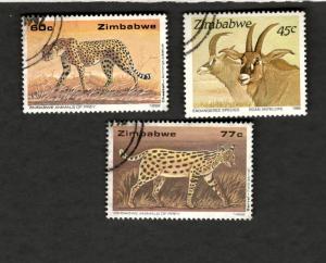 1989-92 Zimbabwe SC #657 #656 #599 ANIMALS OF PREY ENDANGERED SPECIES used stamp