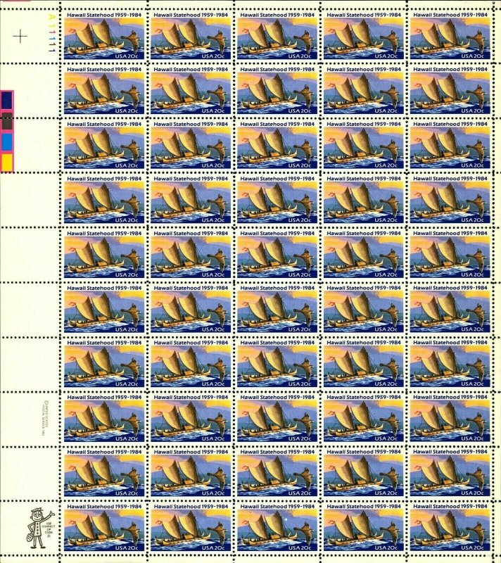 Hawaii Statehood Sheet of Fifty 20 Cent Postage Stamps Scott 2080