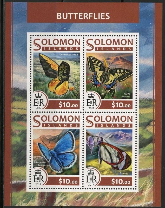 SOLOMON ISLANDS 2017 BUTTERFLIES SHEET  MINT NH