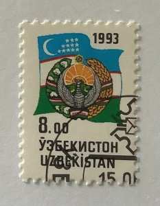 Uzbekistan 1993 Scott 30 CTO -  8r,  Flag & Coat of Arms