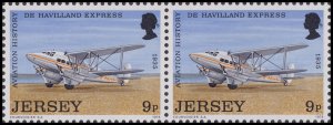 Jersey 92 Aviation History de Havilland Express 9p horz pair (2 stamps) MNH 1973