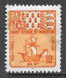 Saint Pierre and Miquelon J68: 10c  Arms and Fishing Schooner, MNH, F-VF