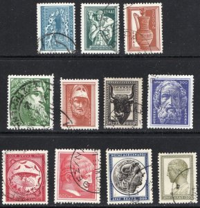 Thematic stamps GREECE 1954 ART DEFS SHORT SET 11v 713/23 used