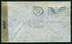 Canal Zone 1944 Cristobal Airmail Cover to San Francisco