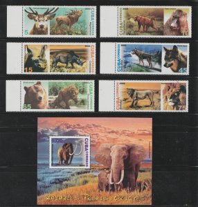 CUBA Sc# 4276-4282 PREHISTORIC & MODERN ANIMALS elephant Cpl set of 6  2002 MNH
