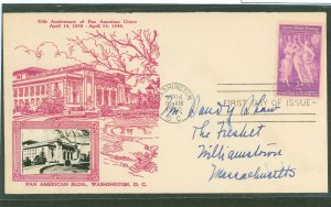 US 895 1940 3c Pan American Union (Single) on an Unaddressed FDC With A Crosby - Type Cachet