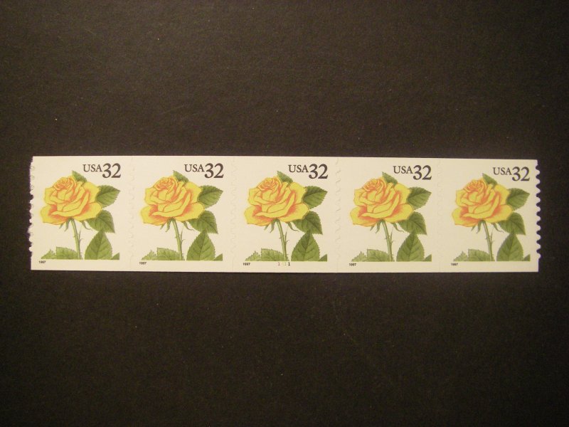 Scott 3054, 32c Yellow Rose, PNC5 #1111, MNH Coil Beauty