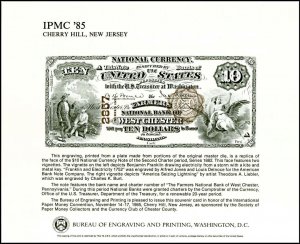 1983 IPMC Cherry Hill NJ - $10 National Currency, West Chester PA - NSC27  B-84