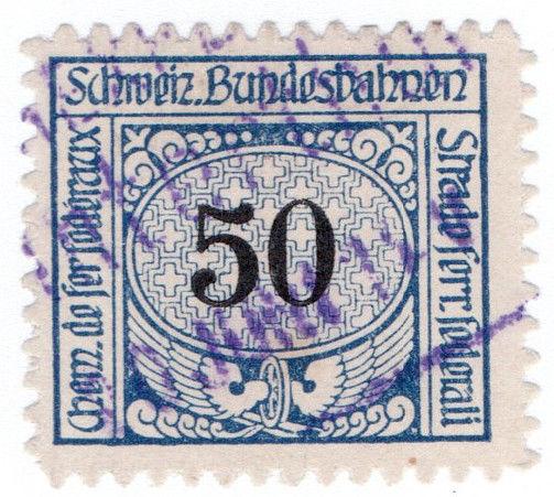 (I.B) Switzerland Railways : State Railways 50c (1913)