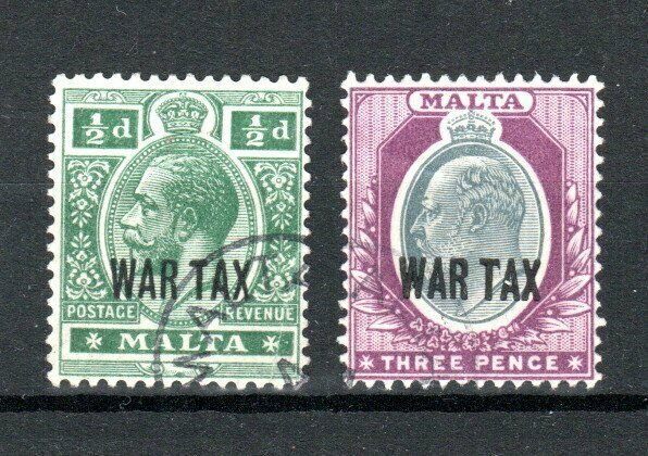 Malta 1917-18 1/2d and 3d WAR TAX opt FU CDS