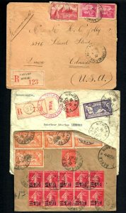 FR9 (3) Covers Reg. 1937 Paris Annex to USA Reg. 1939 739,1929 Multi O/Pstamps,