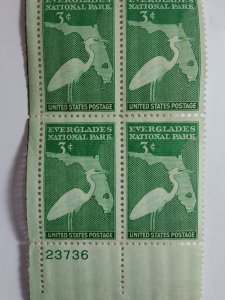 SCOTT #952 PLATE BLOCK #23736 LL FLORIDA EVERGLADES NATIONAL MINT NEVER HINGED