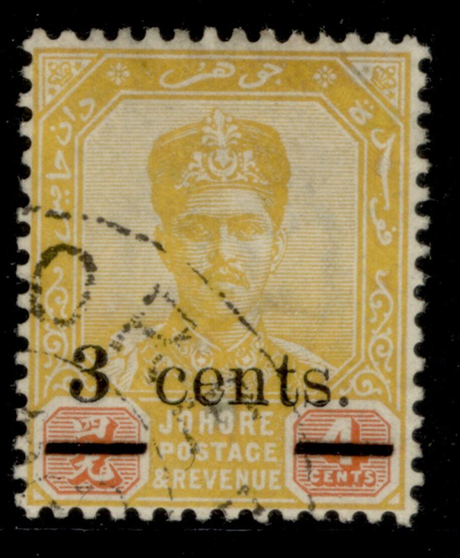 MALAYSIA - Johore EDVII SG54, 3c on 4c yellow & red, VERY FINE USED. 