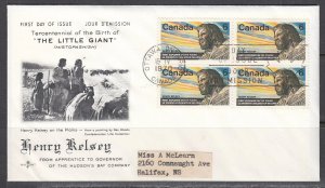 Canada Scott 512 Blk 4 Rose Craft FDC - Henry Kelsey