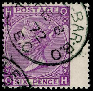 SG109, 6d mauve plate 9, FINE USED, CDS. Cat £90. OH 