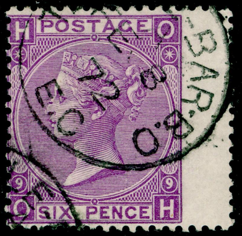 SG109, 6d mauve plate 9, FINE USED, CDS. Cat £90. OH