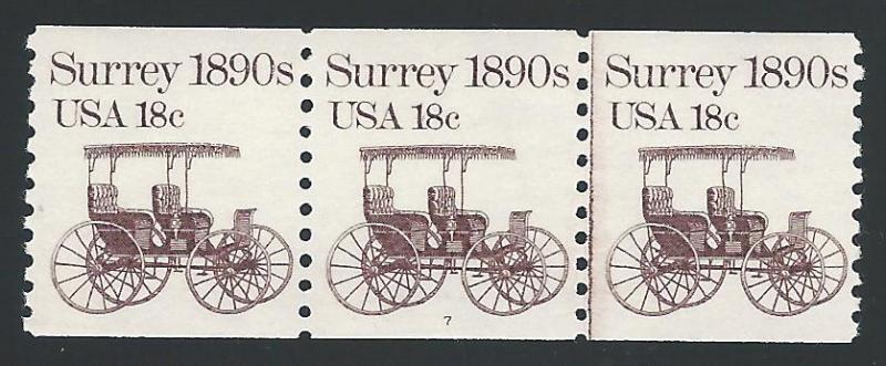 Scott 1907 Pl#7 Strip of 3 with Line, Never Hinged, Origi...