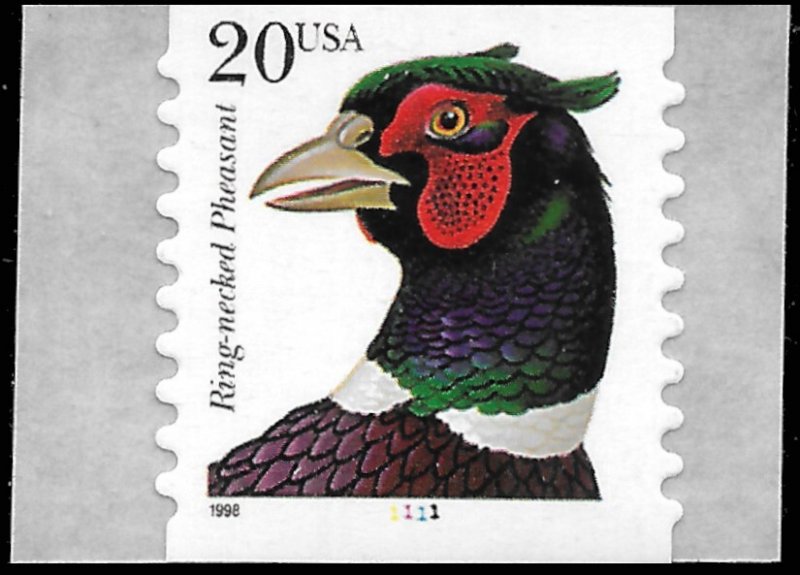 Sc 3055 20¢ Pheasant Plate # Coil Single, MNH