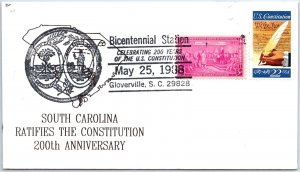 US SPECIAL EVENT COVER SOUTH CAROLINA RATIFIES THE CONSTITUTION 200 YEARS 1988 C