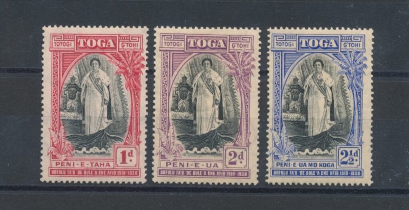 1938 TONGA -  SG 71/73 - 20. Anniversary of Queen Salote's , 3 val , MLH*