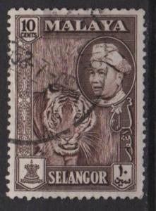 Malaya Selangor 1957 - scott 107 used - 10c, Tiger & Sultan 