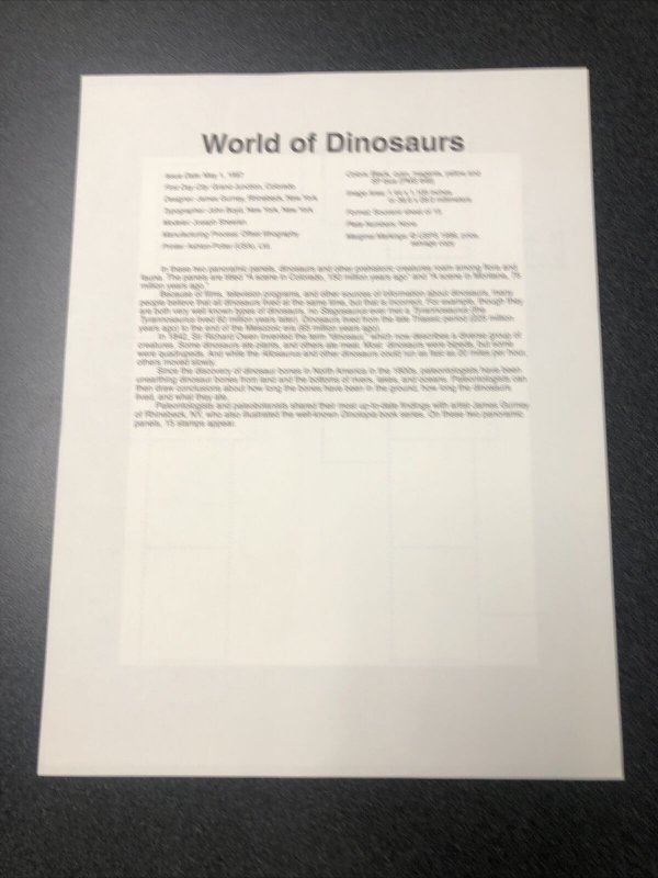 USPS  FDC 3136 The World Of Dinosaurs Souvenir Sheet 1997 First Day Of Issue