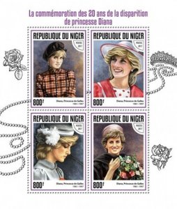 Niger - 2017 Princess Diana - 4 Stamp Sheet - NIG17419a