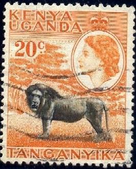 Lion, Kenya, Uganda & Tanzania stamp SC#107 used