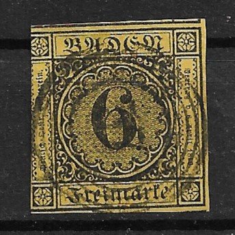 1853 Baden Sc9  6kr used