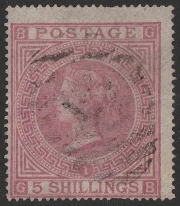 GREAT BRITAIN 1867 QV 5/- Plate 1, wmk Maltese Cross. SG cat £675. Certificate.