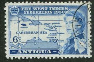 Antigua SC# 123 QEII W Indies Federation Map 6d Used