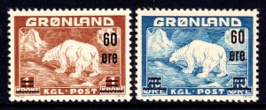 Greenland 1956 60o Surcharge 'Polar Bear' Mint MNH Set SC 39-40