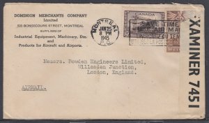 Canada - Jan 25, 1943 Montreal, QC Censored Airmail Cover to England