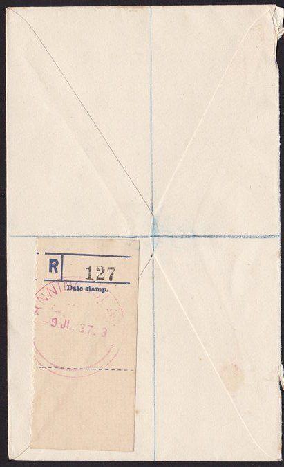 GILBERT & ELLICE IS 1937 NZ POST OFFICE Reg cover ex FANNING ISLAND........68783